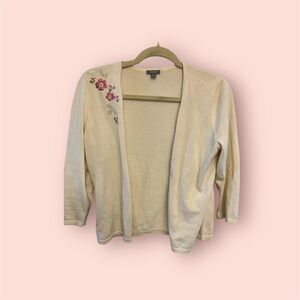 Ann Taylor Cream Cardigan with Floral Embroidery